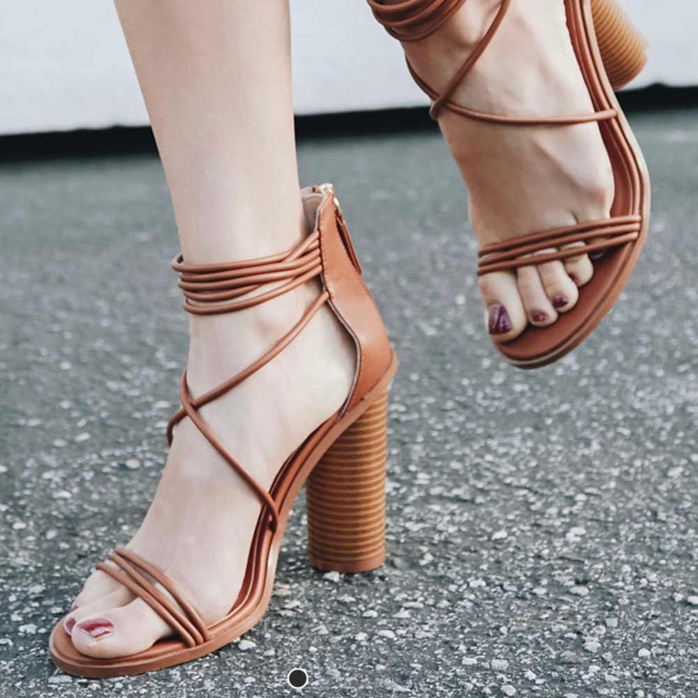 Brown Strappy Stacked heels